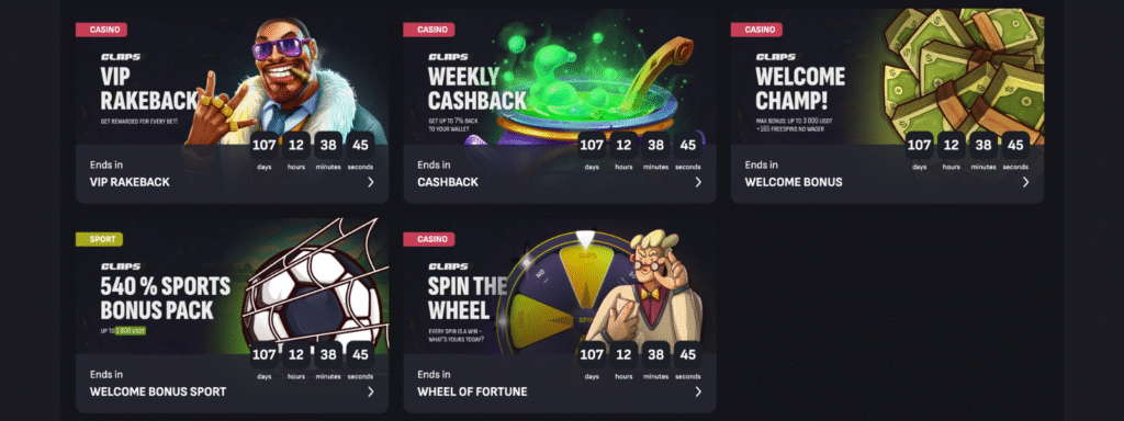 Claps Casino Bonuses & Promotions