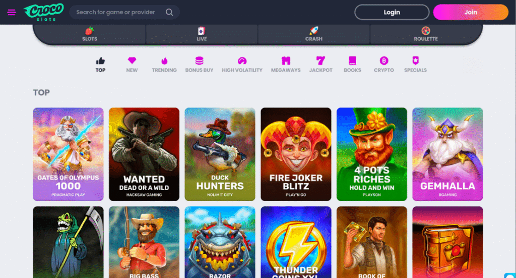 Crocoslots user interface