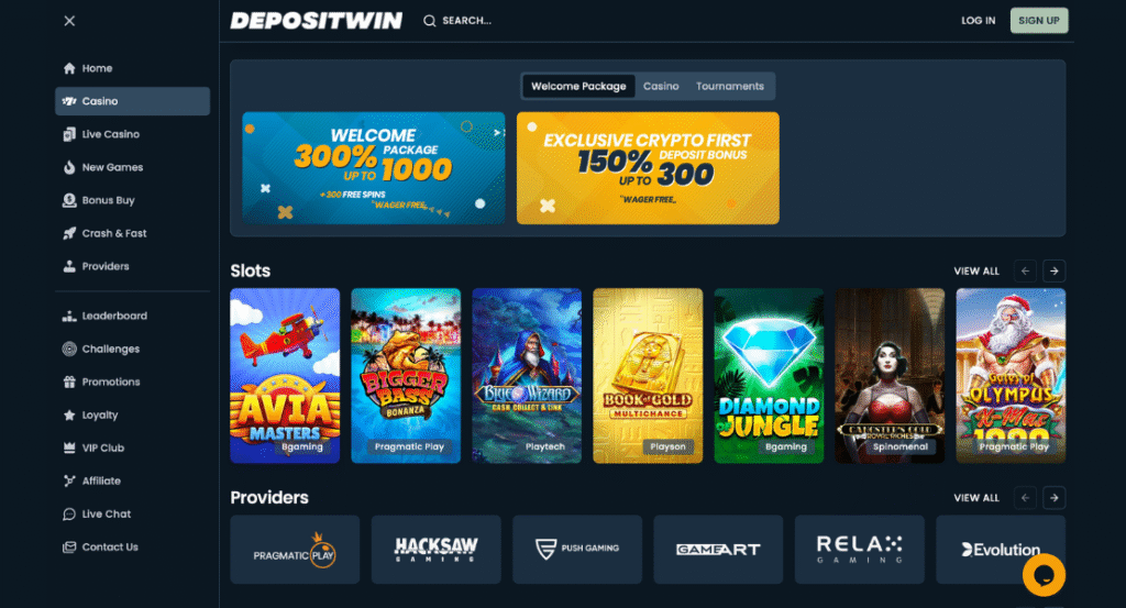 Depositwin Casino User Interface