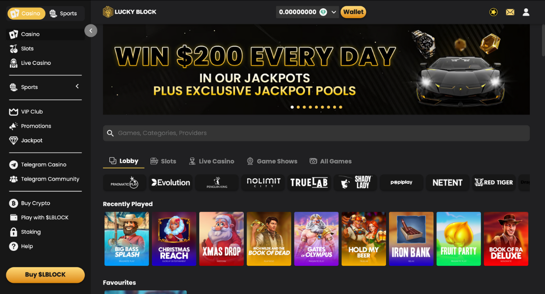 Lucky Block Casino User Interface Lucky Block Casino User Interface