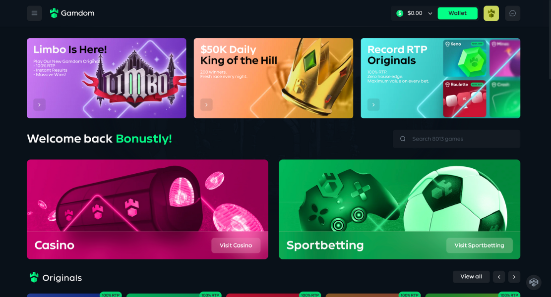 Gamdom Casino User Interface